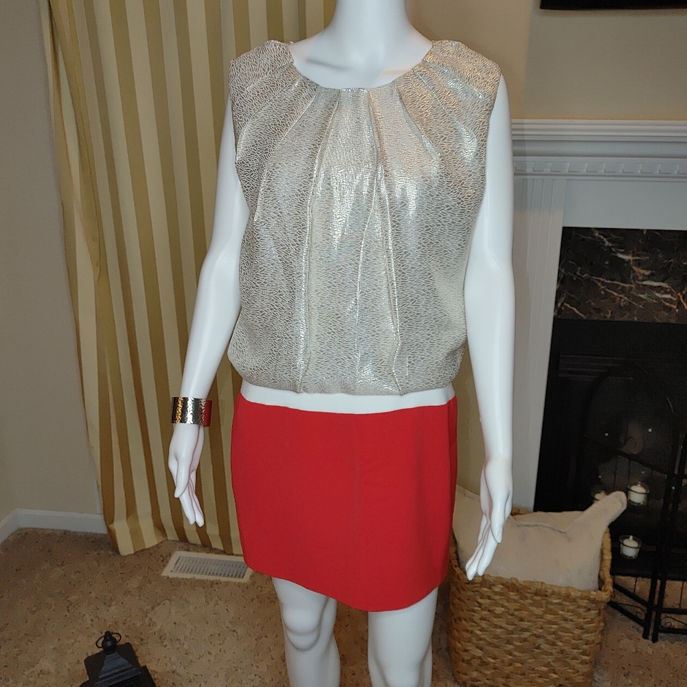 MAJE LAURELINE METALLIC COLORBLOCK DRESS 38/M - Picture 2 of 8